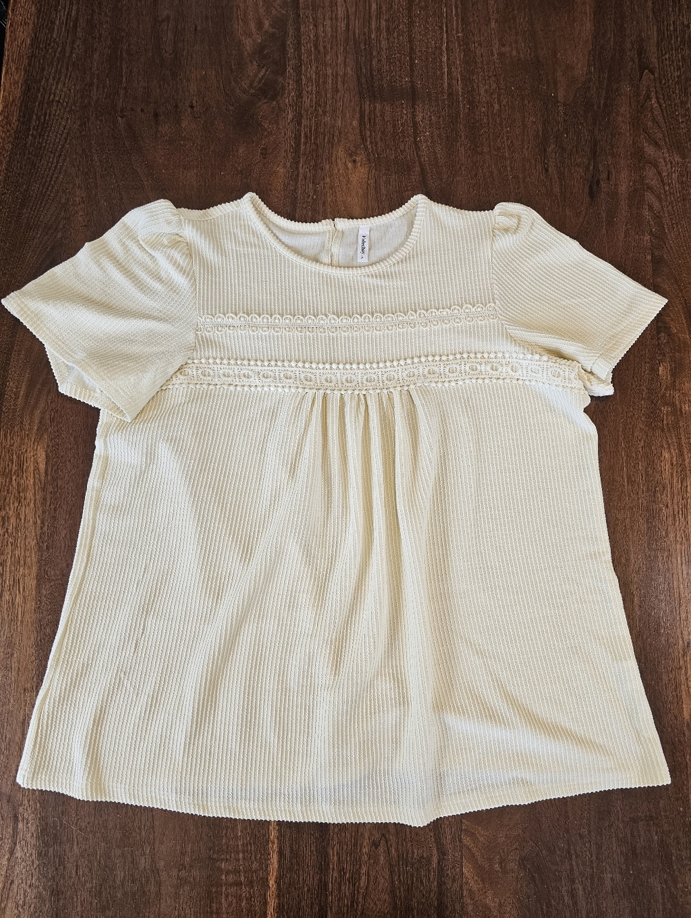 Falechay Womens Ribbed Laced Cream Blouse Top Size 2XL